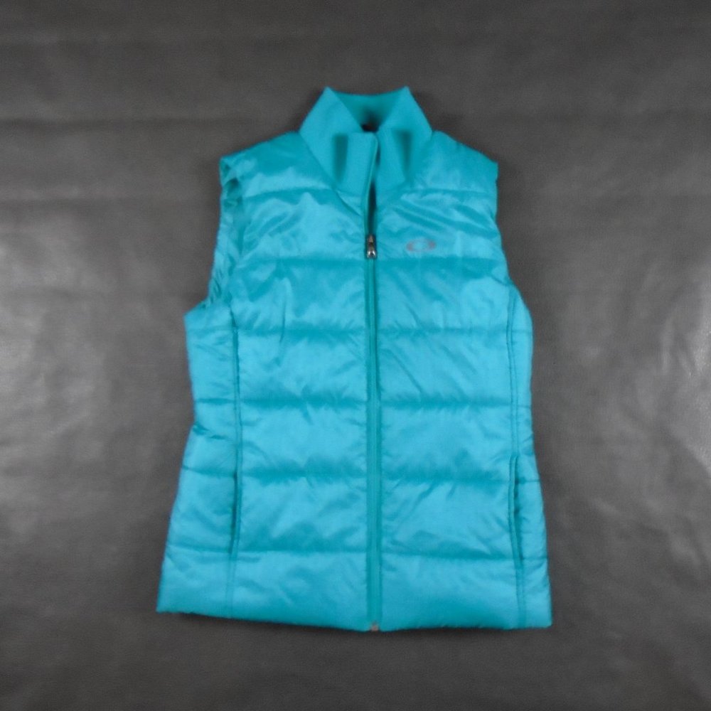Oakley Size Small Teal Turqoise Puffer Vest Full Zip Pockets Insulated Snowboard